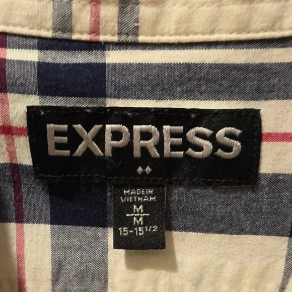 Express - Men's Button-Up Shirt - Medium - White with Red and Black Accents - Picture 2 of 4